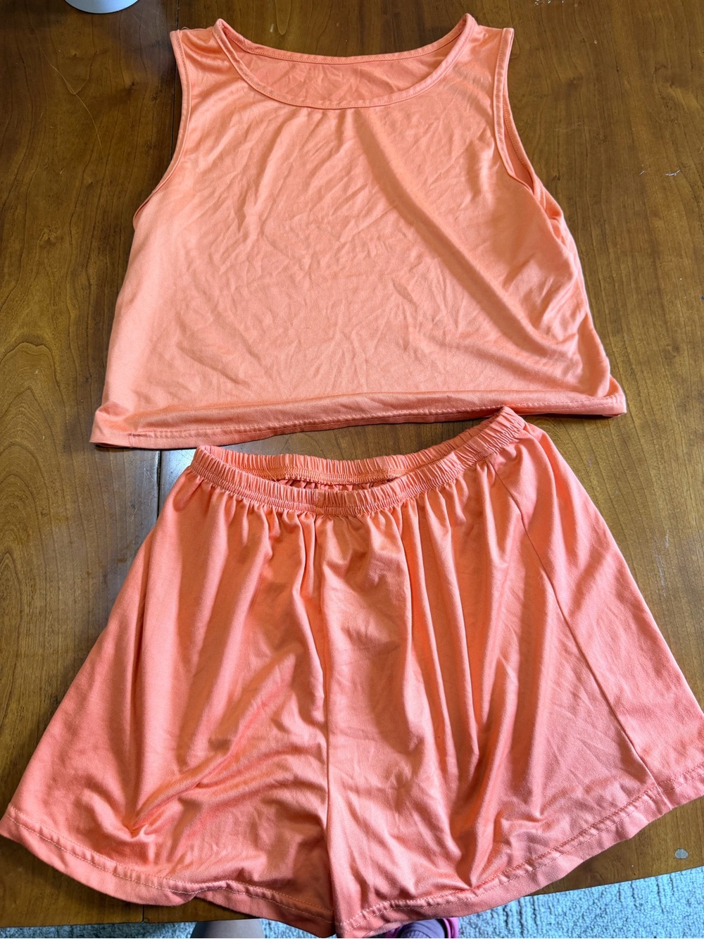 SHEIN Peach Coral Tank Top and Shorts Pajama Set